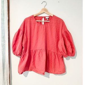 A New Day Pink puff sleeve peplum top size XXL